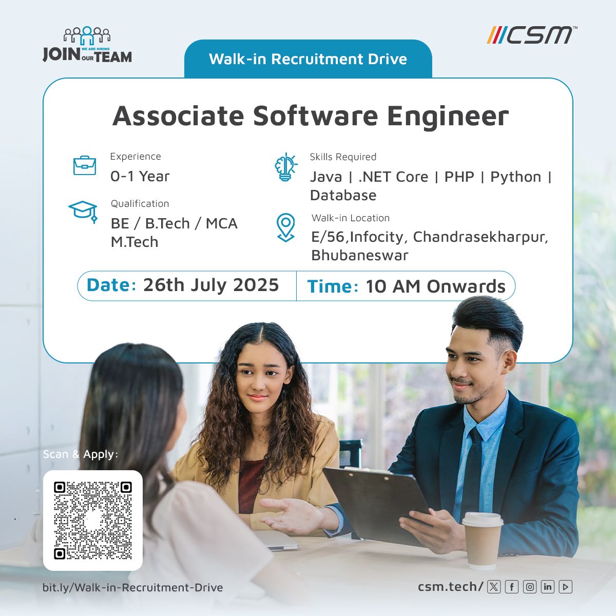 Associate Software Engineer Freshers Jobs in csm technology bhubaneswar